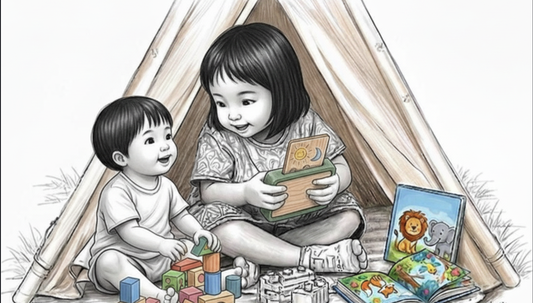 Two children discovering Baba Box together